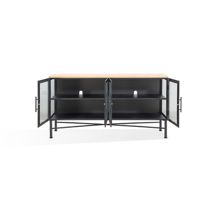 Modus Aere Four Door Ribbed Glass, Metal and Wood Sideboard in Natural Ash and Black