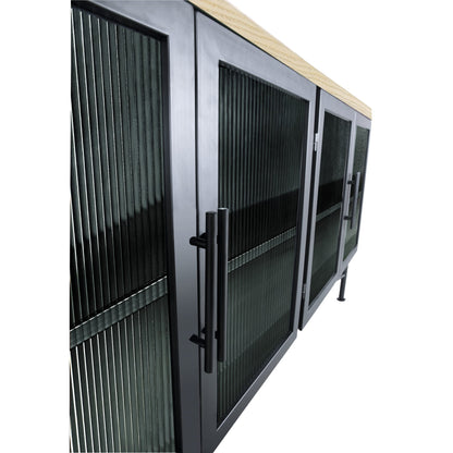 Modus Aere Four Door Ribbed Glass, Metal and Wood Sideboard in Natural Ash and Black