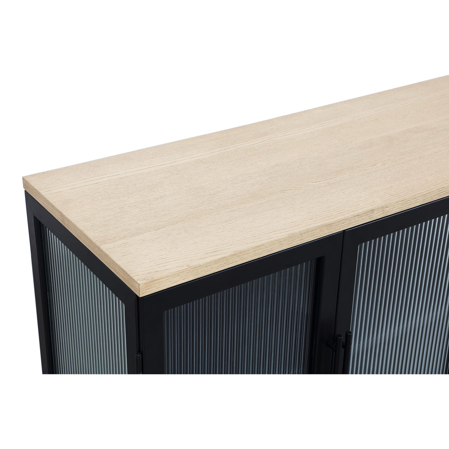 Modus Aere Four Door Ribbed Glass, Metal and Wood Sideboard in Natural Ash and Black