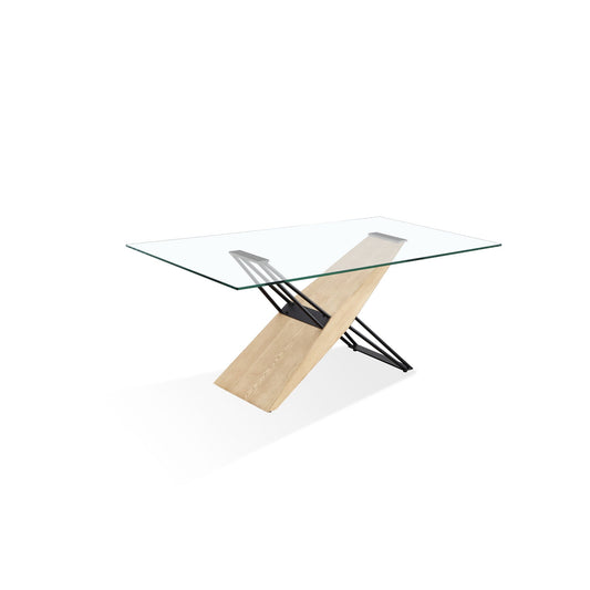 Modus Aere Glass, Wood and Metal Rectangular Dining Table in Natural Ash and Black