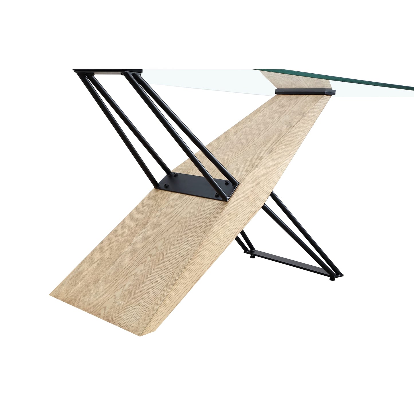 Modus Aere Glass, Wood and Metal Rectangular Dining Table in Natural Ash and Black