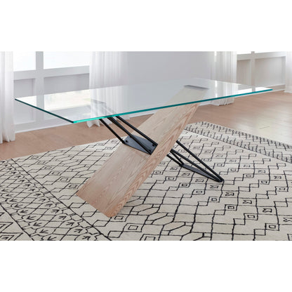Modus Aere Glass, Wood and Metal Rectangular Dining Table in Natural Ash and Black