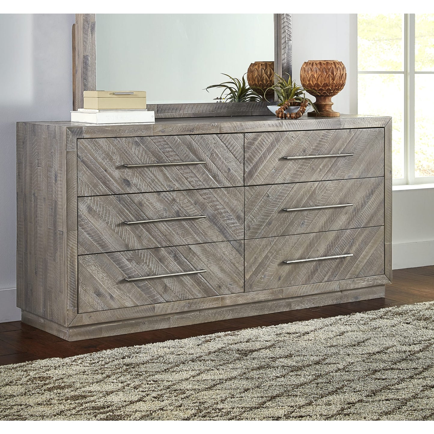 Modus Alexandra Solid Wood Six Drawer Dresser in Rustic Latte