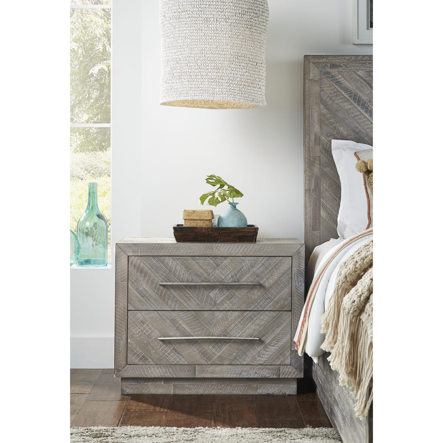 Modus Alexandra Solid Wood Two Drawer Nightstand in Rustic Latte
