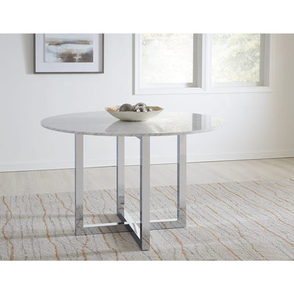 Modus Amalfi 48 inch Round Carrara Marble Top Dining Table with Chrome Base