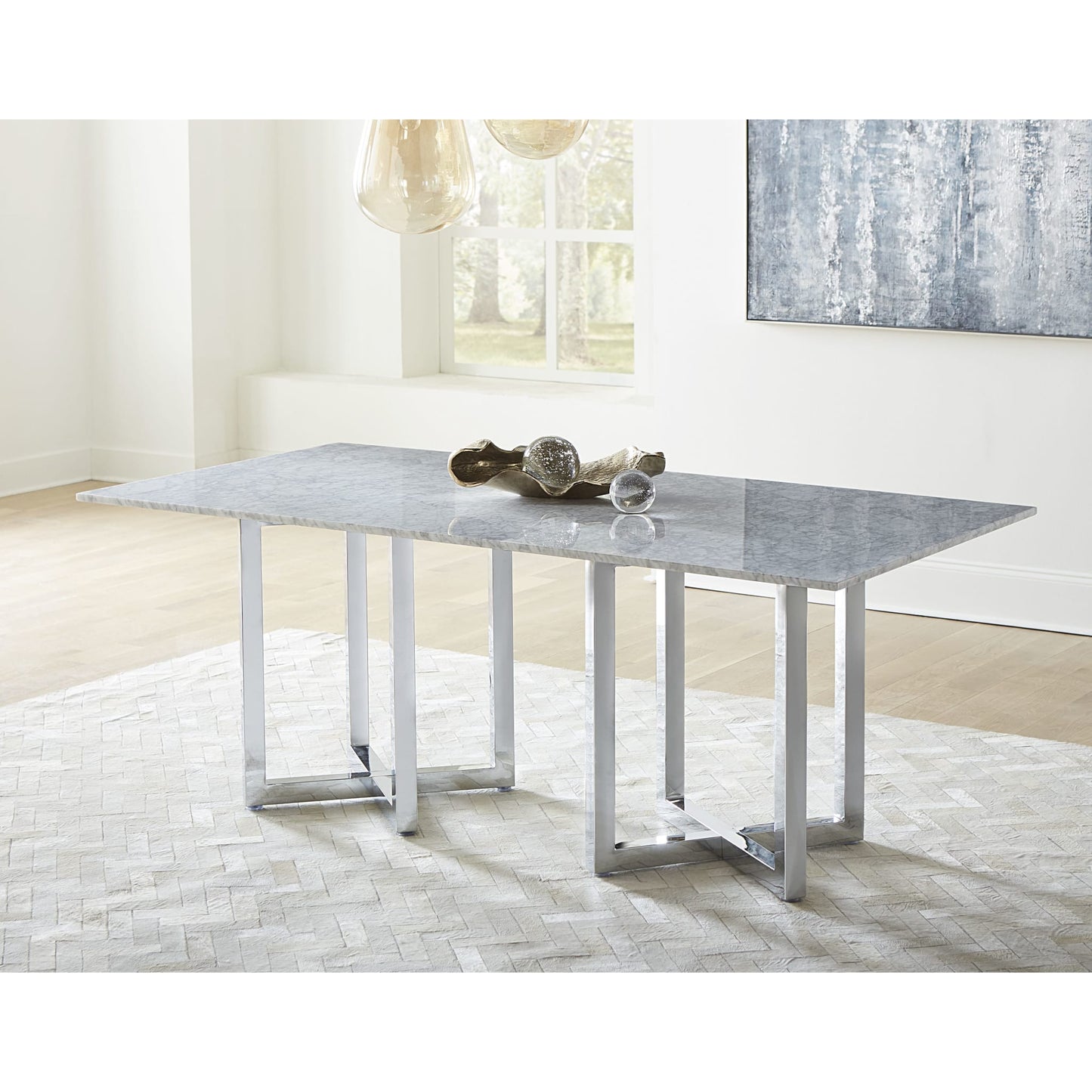 Modus Amalfi Rectangular Carrara Marble Top Dining Table