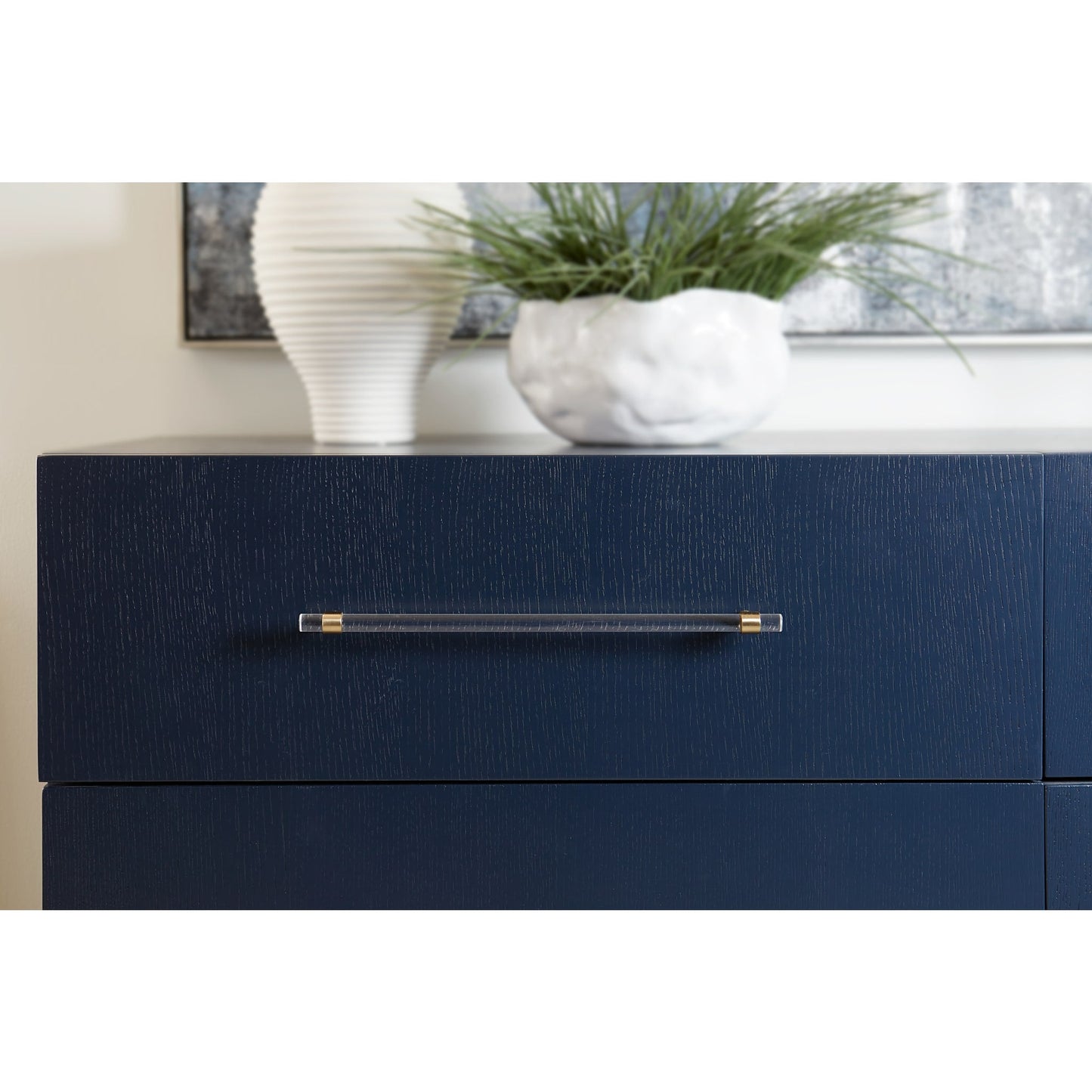 Modus Argento Six Drawer Dresser in Navy Blue and Burnished Brass