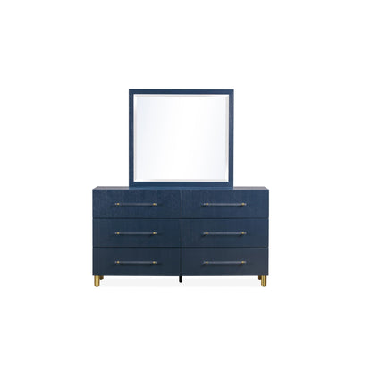 Modus Argento Six Drawer Dresser in Navy Blue and Burnished Brass