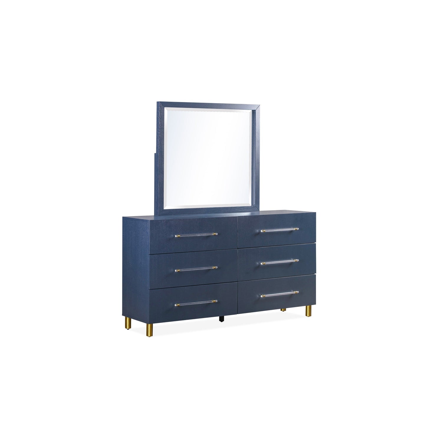 Modus Argento Six Drawer Dresser in Navy Blue and Burnished Brass
