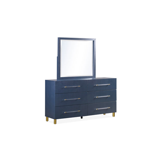 Modus Argento Six Drawer Dresser in Navy Blue and Burnished Brass