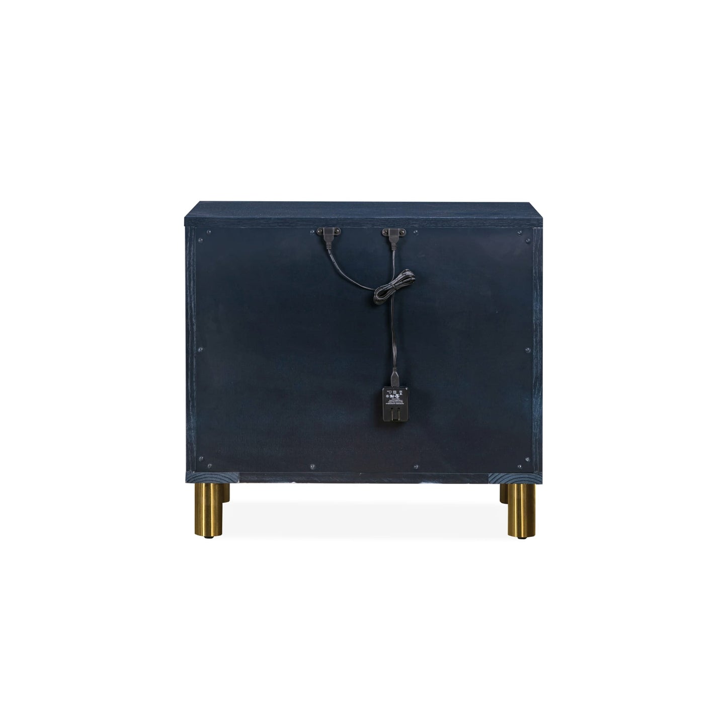 Modus Argento Two Drawer USB Charging Nightstand in Navy Blue and Burnished Brass