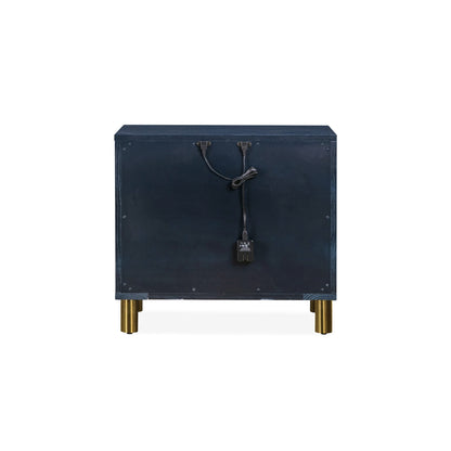 Modus Argento Two Drawer USB Charging Nightstand in Navy Blue and Burnished Brass