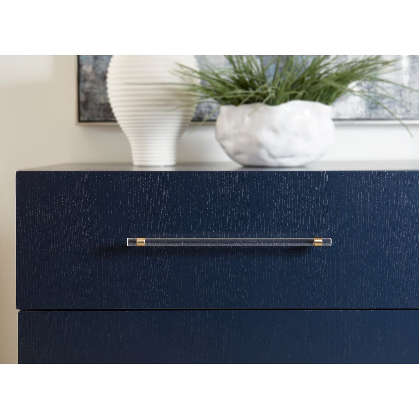 Modus Argento Two Drawer USB Charging Nightstand in Navy Blue and Burnished Brass