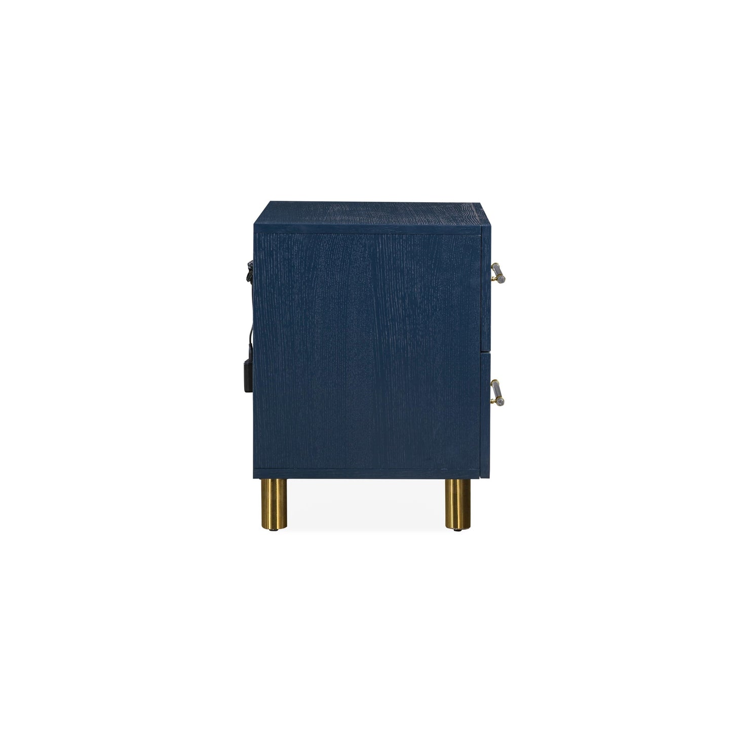 Modus Argento Two Drawer USB Charging Nightstand in Navy Blue and Burnished Brass