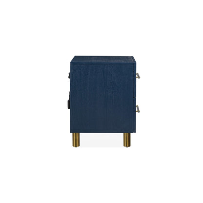 Modus Argento Two Drawer USB Charging Nightstand in Navy Blue and Burnished Brass