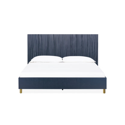 Modus Argento Wave-Patterned Bed in Navy Blue and Burnished Brass