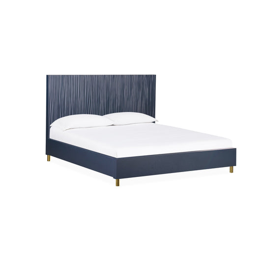 Modus Argento Wave-Patterned Bed in Navy Blue and Burnished Brass