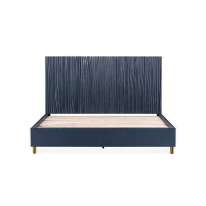 Modus Argento Wave-Patterned Bed in Navy Blue and Burnished Brass