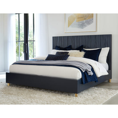 Modus Argento Wave-Patterned Bed in Navy Blue and Burnished Brass