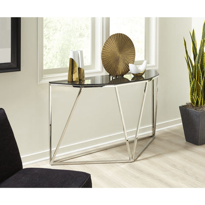 Modus Aria Smoked Glass and Polished Stainless Steel Console Table