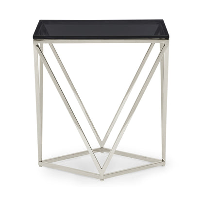 Modus Aria Smoked Glass and Polished Stainless Steel End Table