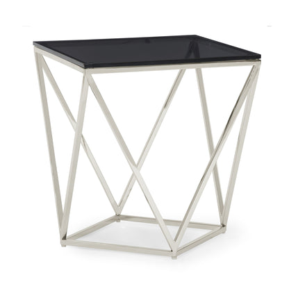Modus Aria Smoked Glass and Polished Stainless Steel End Table