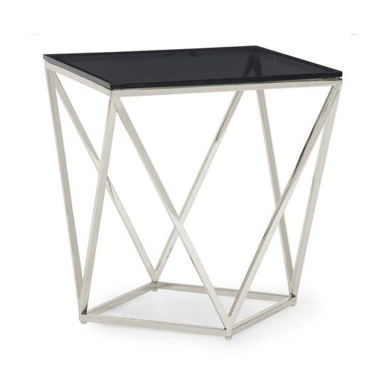 Modus Aria Smoked Glass and Polished Stainless Steel End Table