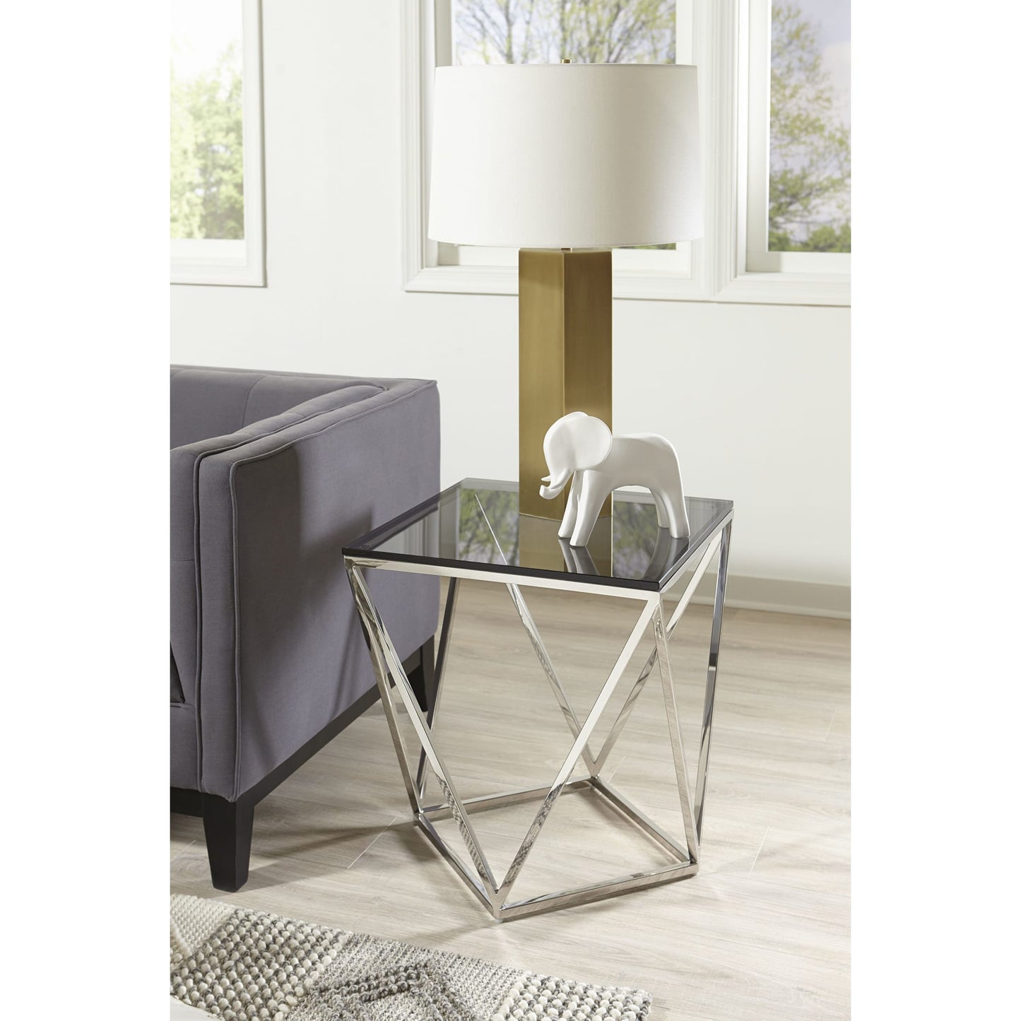 Modus Aria Smoked Glass and Polished Stainless Steel End Table