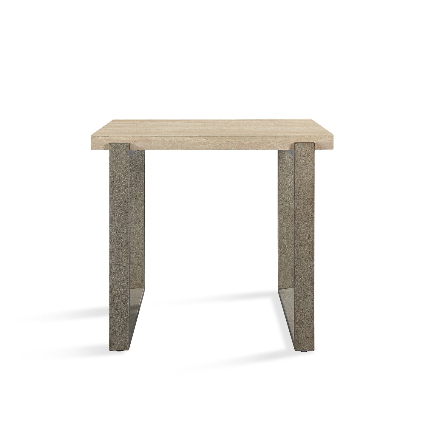 Modus Ariela Natural Travertine End Table with Bronze Metal Base
