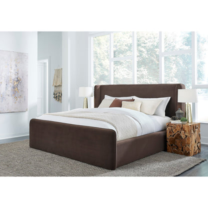 Modus Bacall Velvet Upholstered Wingback Platform Bed in Cola