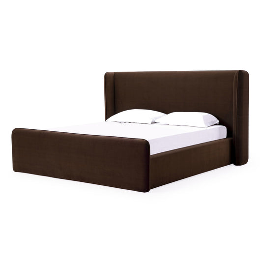 Modus Bacall Velvet Upholstered Wingback Platform Bed in Cola