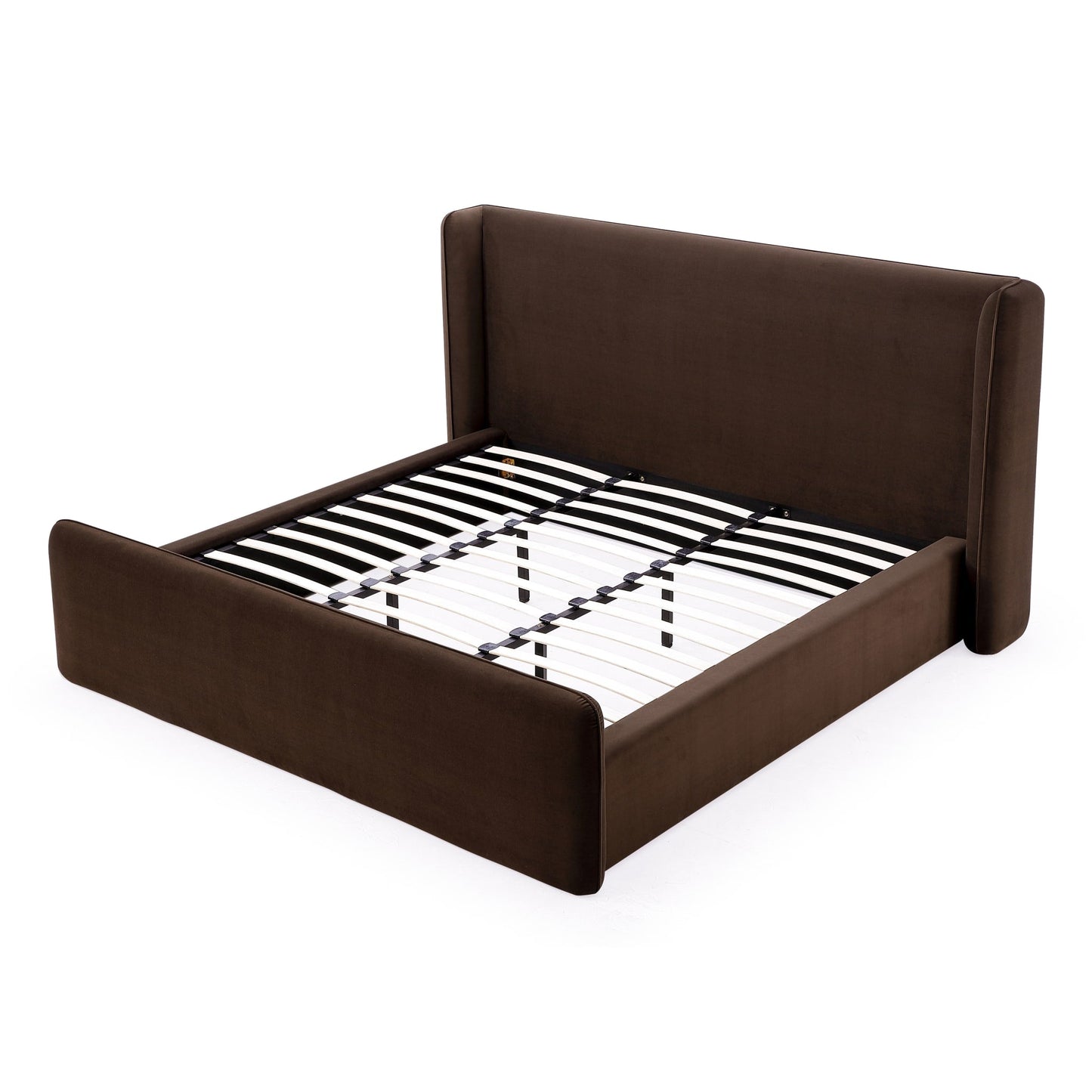 Modus Bacall Velvet Upholstered Wingback Platform Bed in Cola
