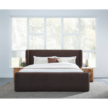 Modus Bacall Velvet Upholstered Wingback Platform Bed in Cola