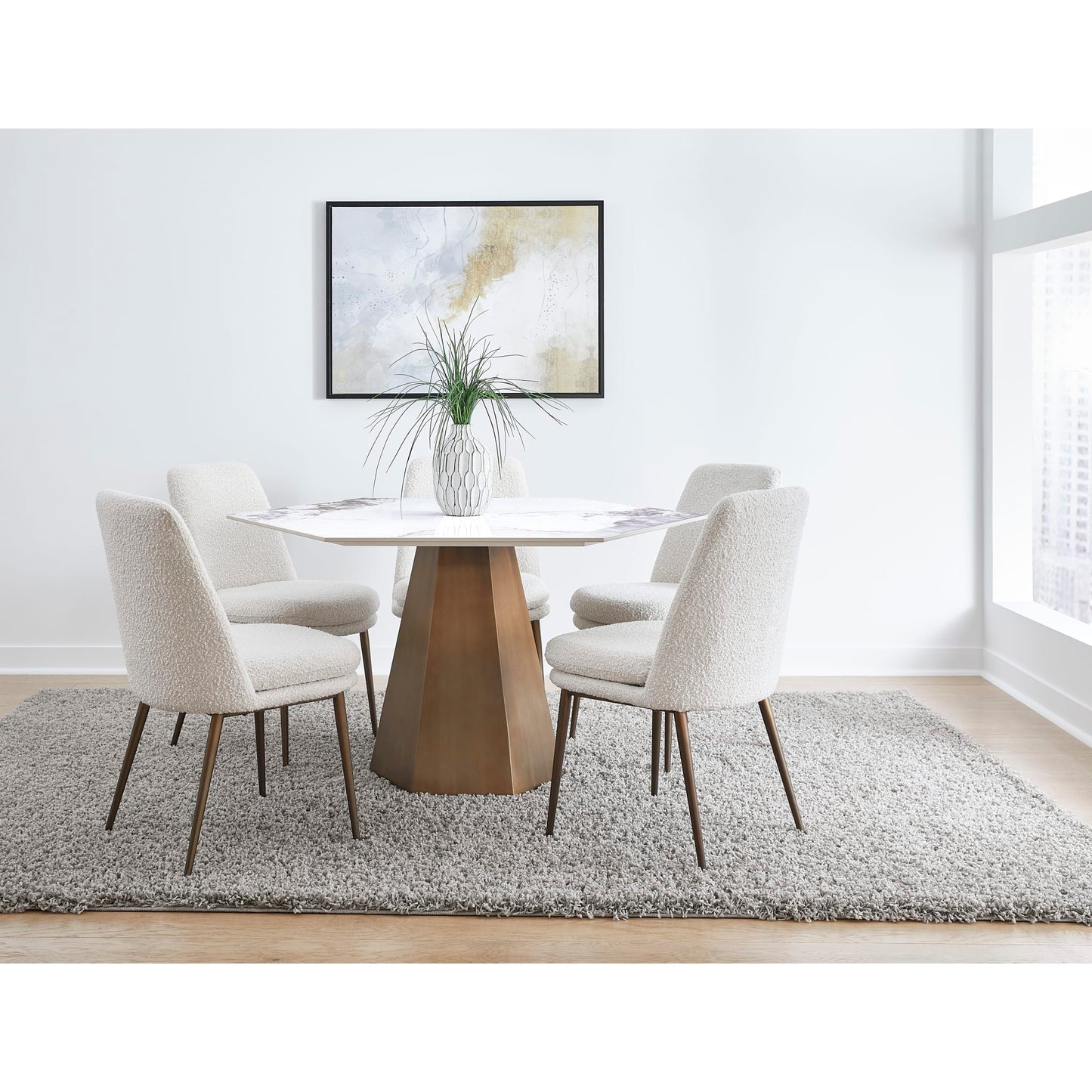 Modus Balos Stone Top Hexagonal Dining Table in Chanelle and Bronze