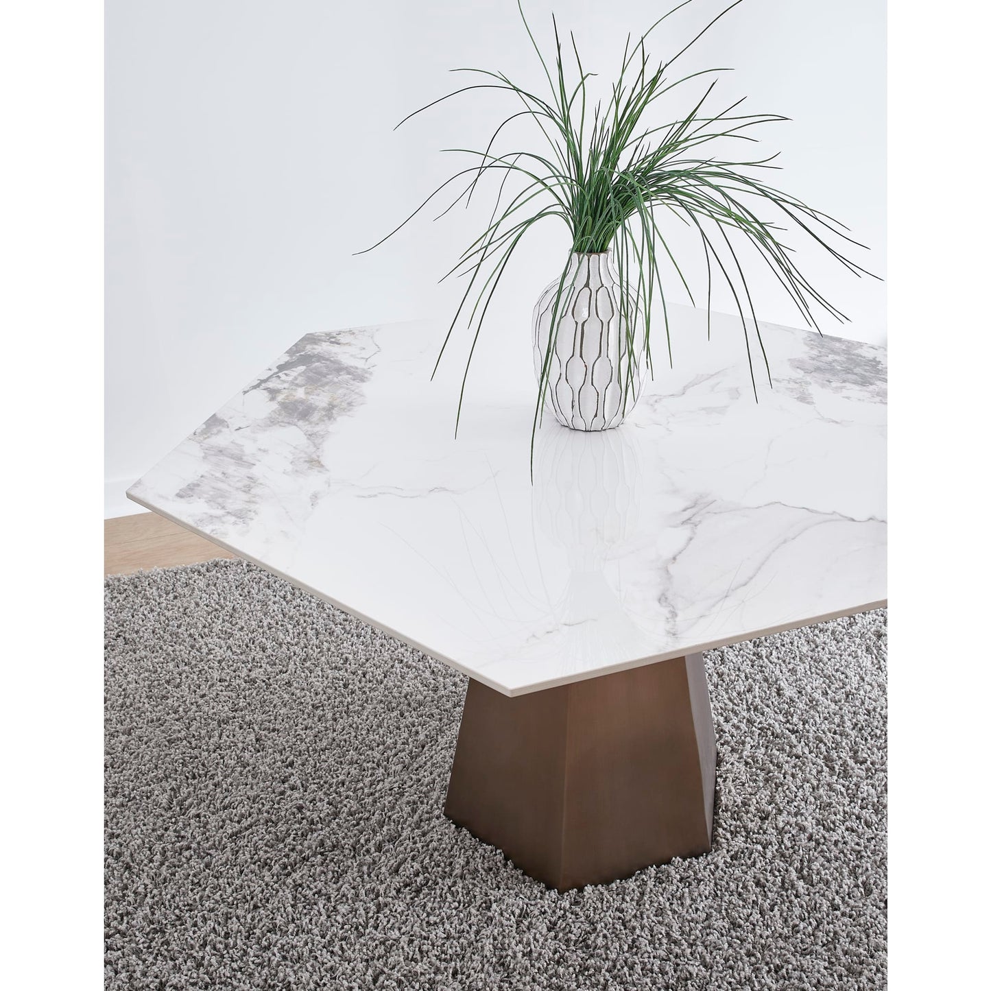 Modus Balos Stone Top Hexagonal Dining Table in Chanelle and Bronze