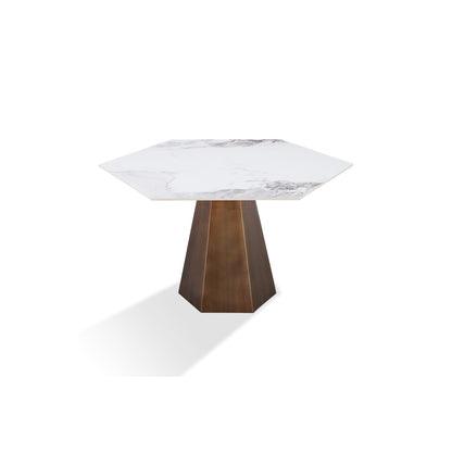 Modus Balos Stone Top Hexagonal Dining Table in Chanelle and Bronze
