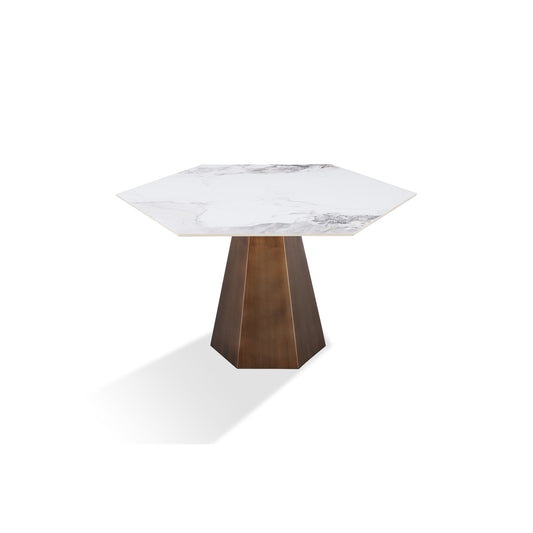 Modus Balos Stone Top Hexagonal Dining Table in Chanelle and Bronze