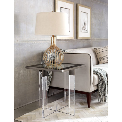 Modus Bastian End Table in Clear Acrylic and Gunmetal Polished Stainless Steel