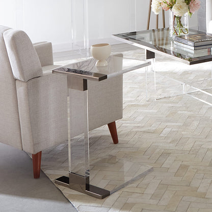 Modus Bastian Small End Table in Clear Acrylic and Gunmetal Polished Stainless Steel