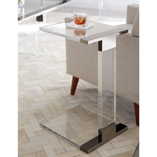 Modus Bastian Small End Table in Clear Acrylic and Gunmetal Polished Stainless Steel
