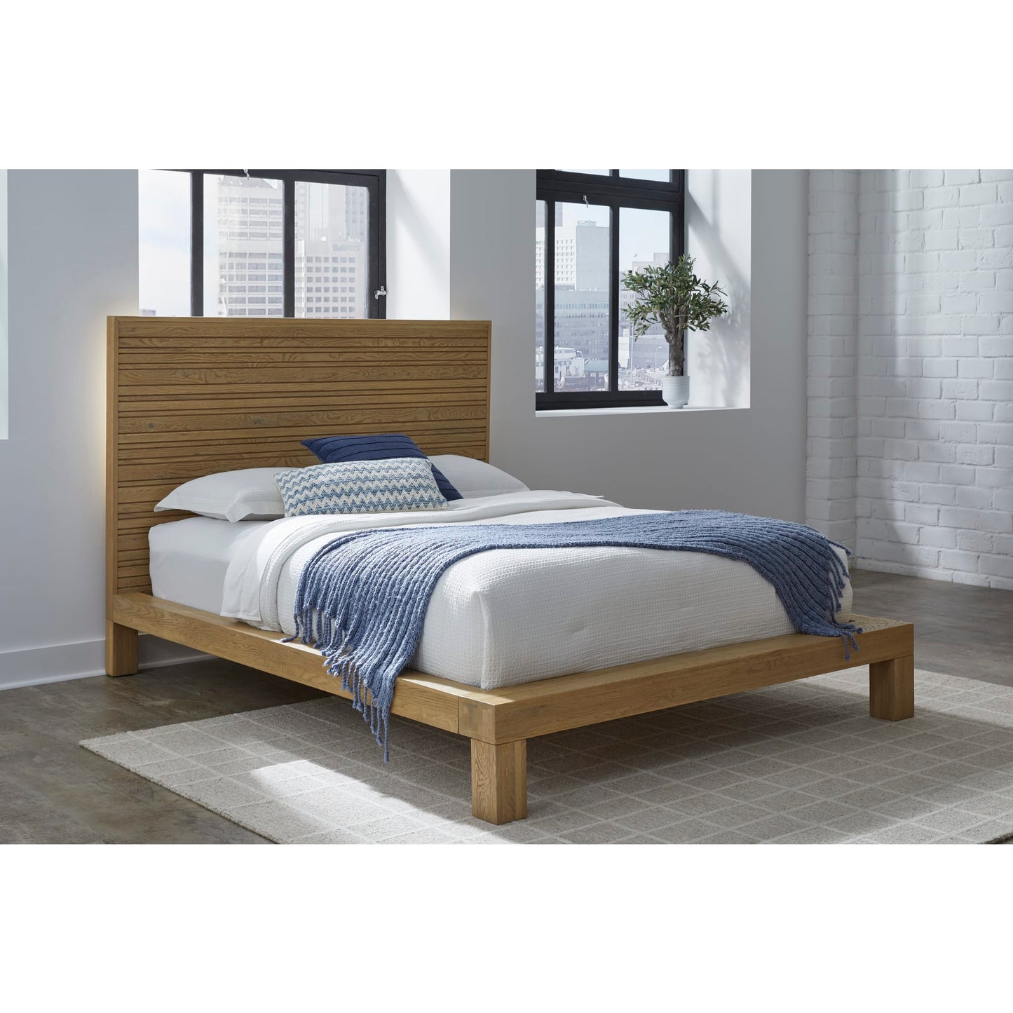 Modus Batten Solid Oak Slatted Platform Bed in Blonde
