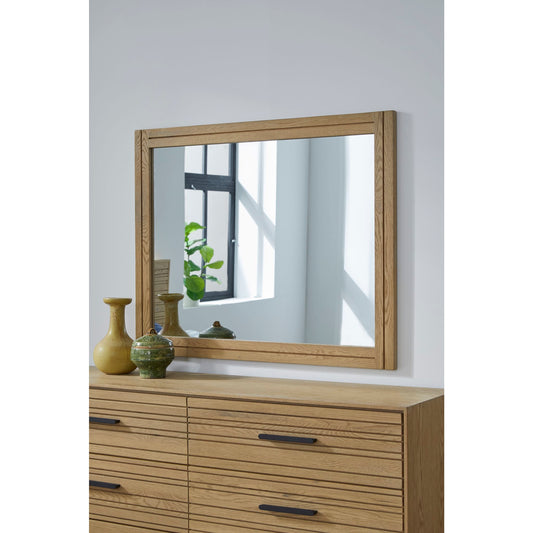 Modus Batten Solid Wood and Mirrored Glass Wall or Dresser Mirror in Blonde Oak