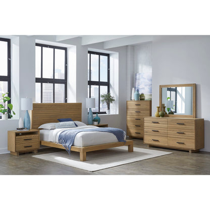 Modus Batten Two Drawer One Shelf USB-Charging Nightstand in Blonde Oak
