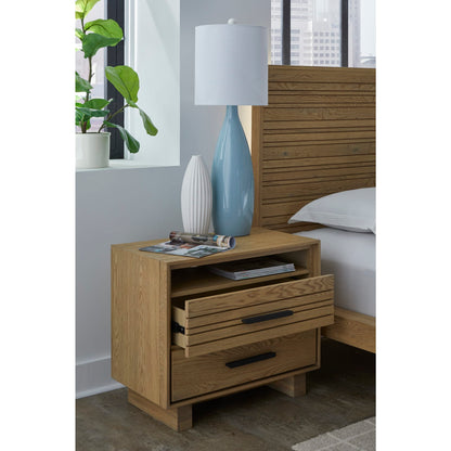 Modus Batten Two Drawer One Shelf USB-Charging Nightstand in Blonde Oak