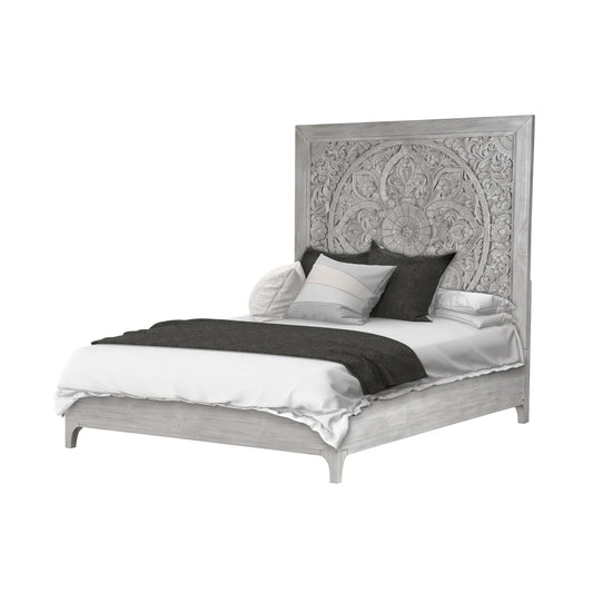 Modus Boho Chic Carved Platform Bed in Washed White