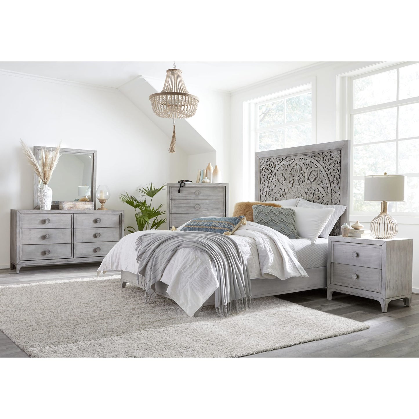 Modus Boho Chic Nighstand in Washed White