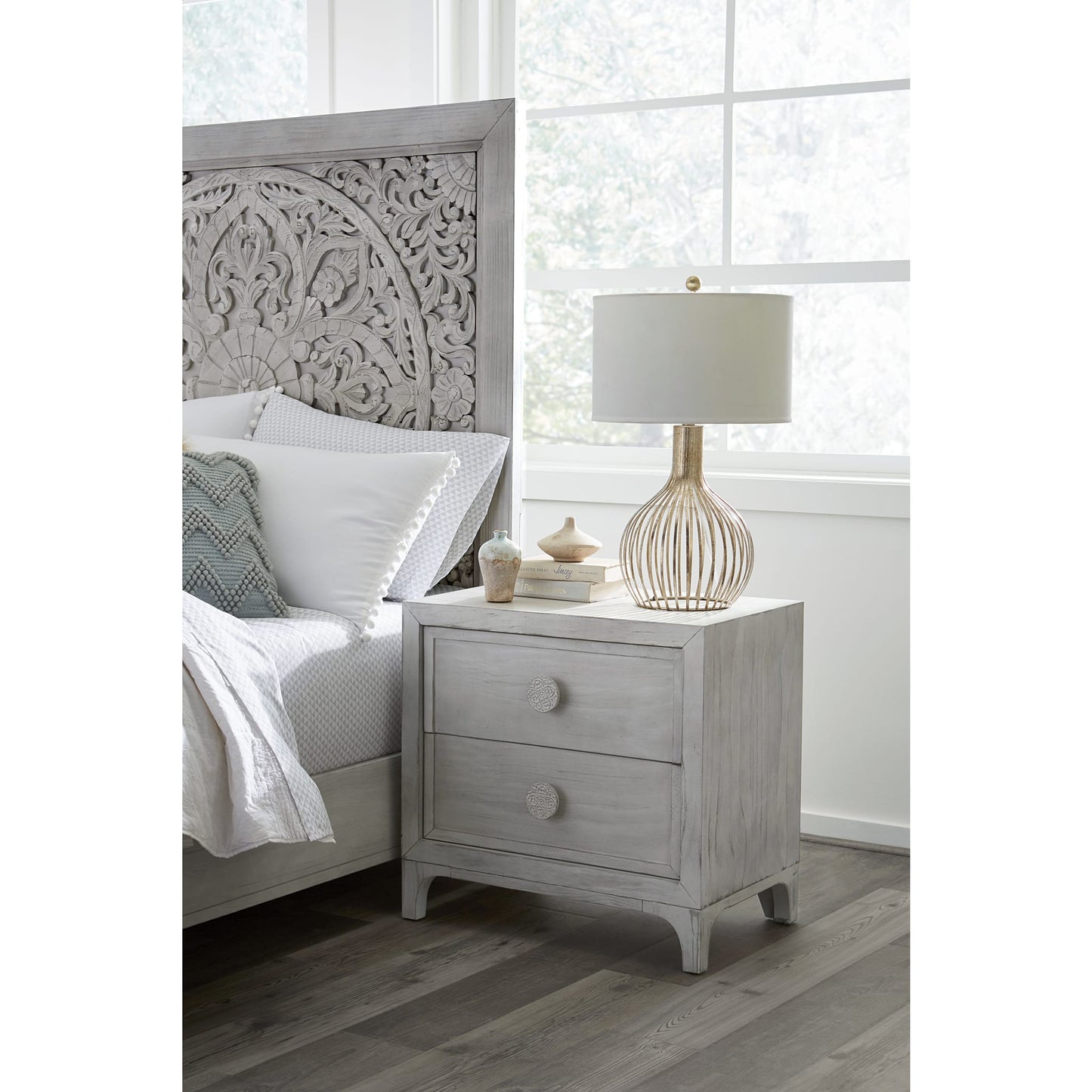 Modus Boho Chic Nighstand in Washed White