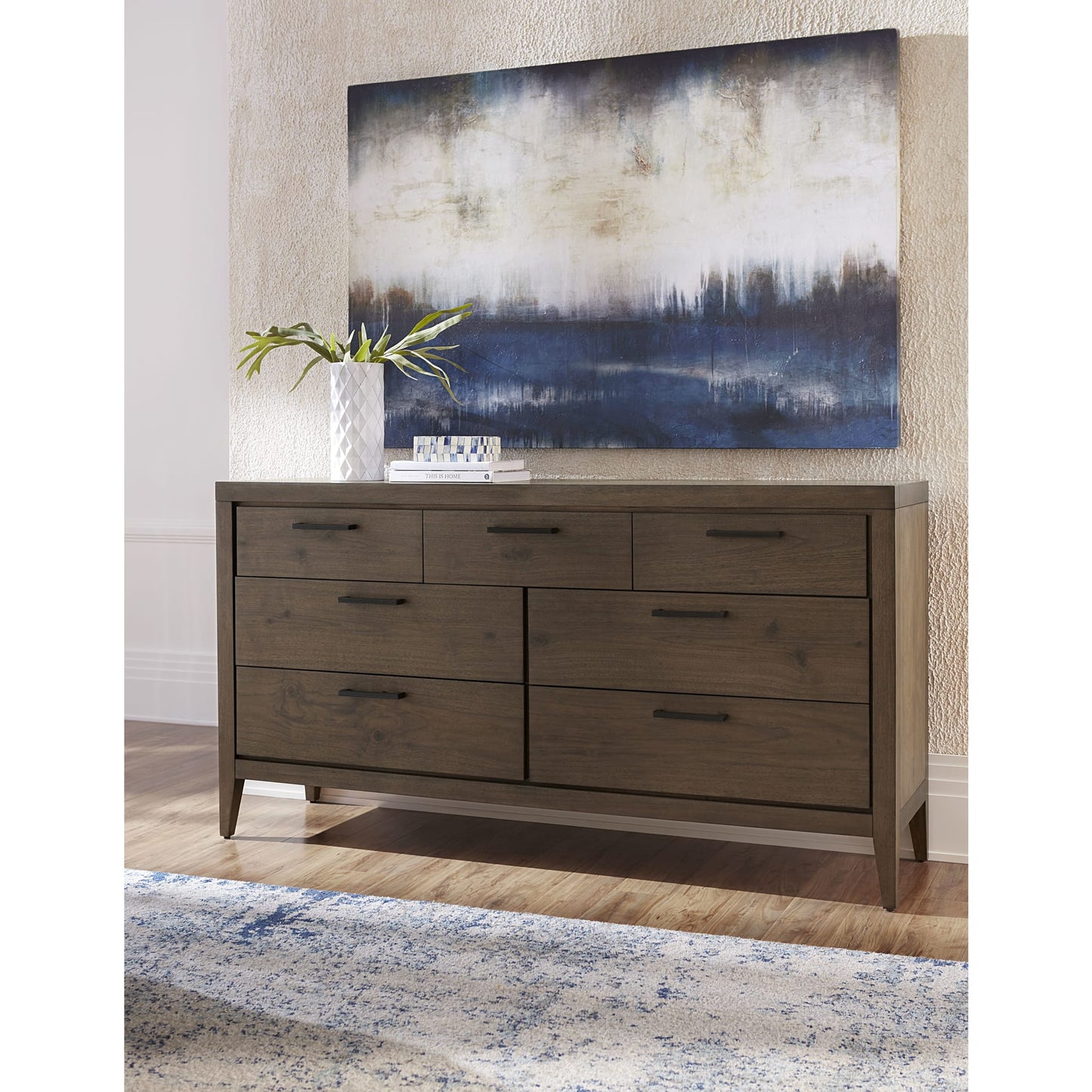 Modus Boracay Seven Drawer Walnut Dresser in Wild Oats Brown