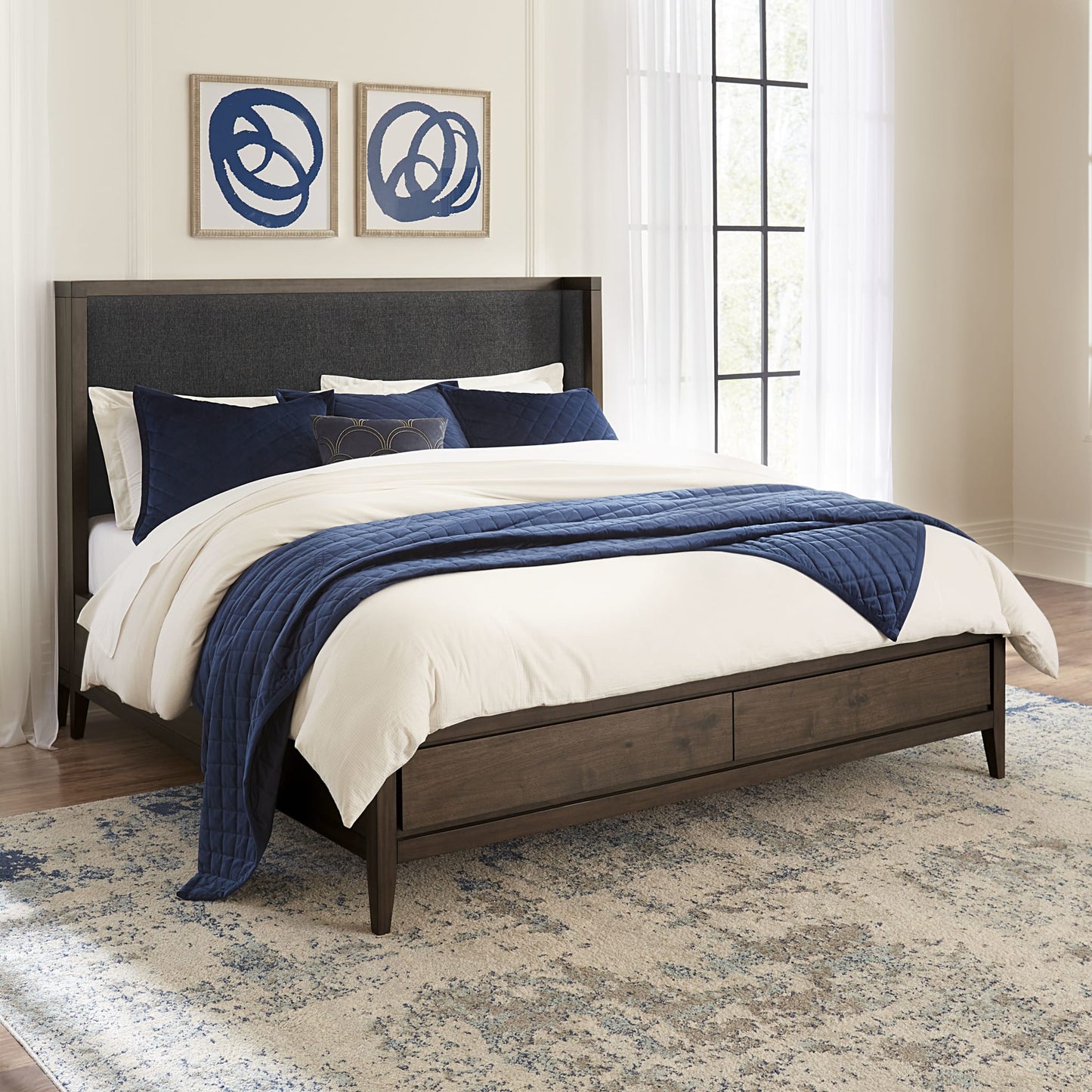 Modus Boracay Upholstered Wingback Storage Bed in Wild Oats Brown