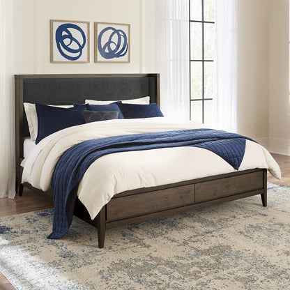 Modus Boracay Upholstered Wingback Storage Bed in Wild Oats Brown